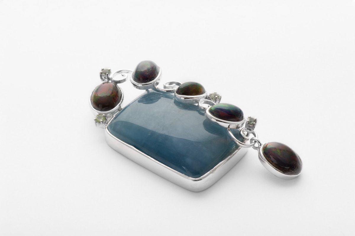 Aquamarin Schwarzer Opal Anhänger