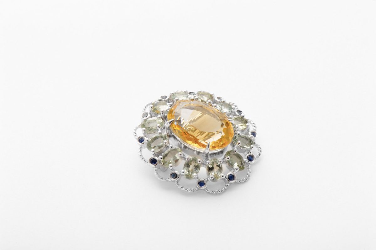 Citrin Prasiolith Silber Brosche