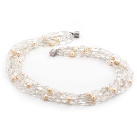 Edelsteincollier Bergkristall & Perlen – “Pure”
