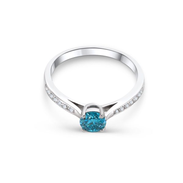 Moderner Verlobungsring mit blauem Diamant