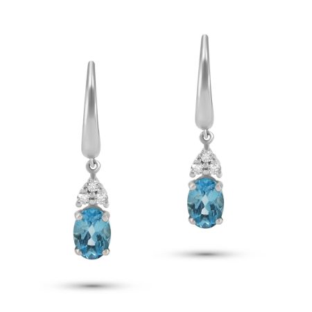 Ohrring 18 kt Weißgold Diamanten & blauer Topas