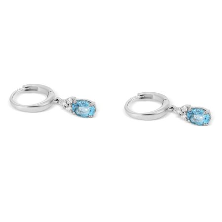 Ohrring 18 kt Weißgold Diamanten & blauer Topas