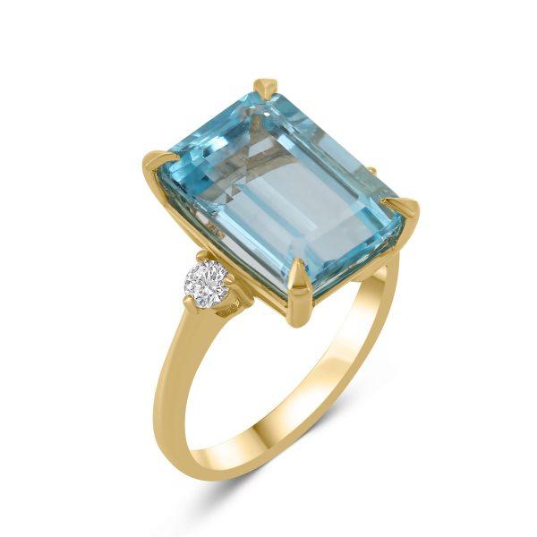 Cocktailring Blauer Topas Diamant Goldring