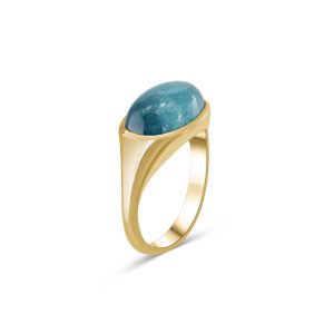 Ring 14 kt Gold & Blauer Turmalin – “Indigolith-Katzenauge”