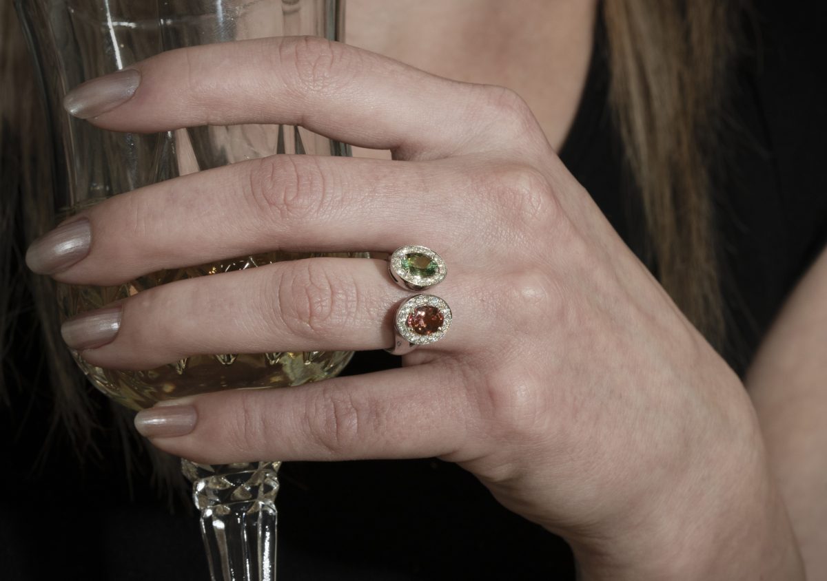 18kt Weißgoldring grüner & rosa Turmalin – "Toi Et Moi" – Bild 5