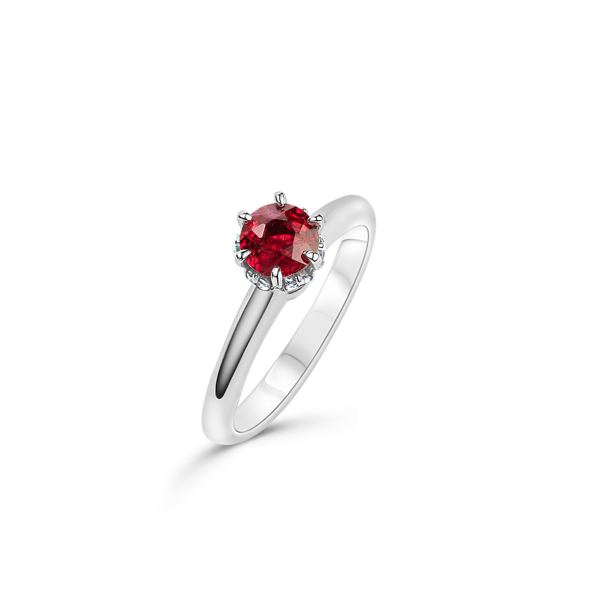 Echter Diamantring aus Weißgold, rundes Spinell-Schliff-Stein und Brillanten im klassischen Solitär-Design – elegantes Verlobungs- oder Hochzeitsring