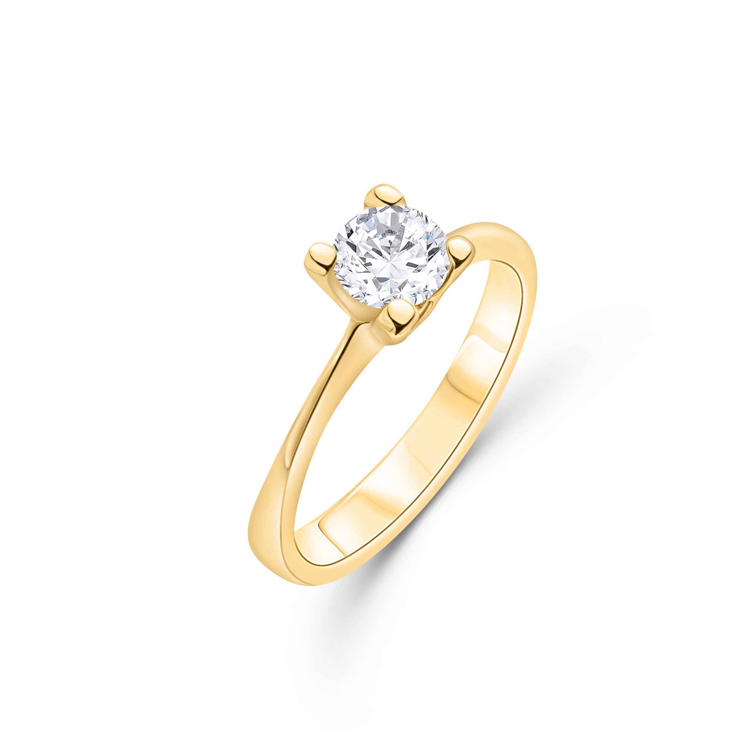 Echter Diamantring aus Gelbgold, rundes Brillant-Schliff-Stein im klassischen Solitär-Design – elegantes Verlobungs- oder Hochzeitsring